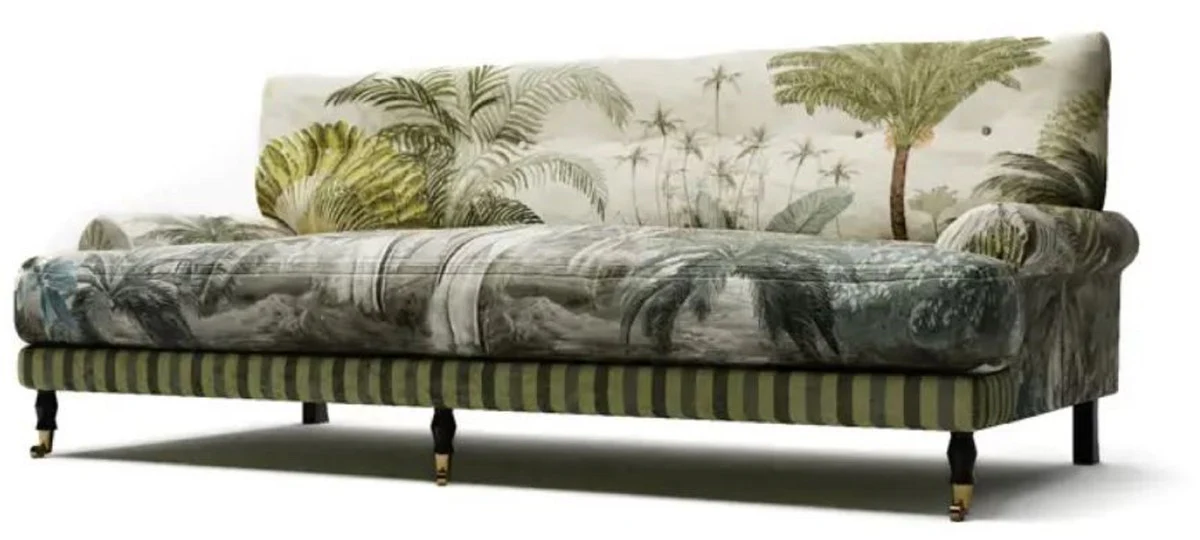 Luxus Samt Sofa Grün / Mehrfarbig / Schwarz / Messing 200 x 100 x H. 87 cm - Wohnzimmer Sofa - Hotel Sofa - Wohnzimmer Möbel - Hotel Möbel - Luxus Möbel - Wohnzimmer Einrichtung