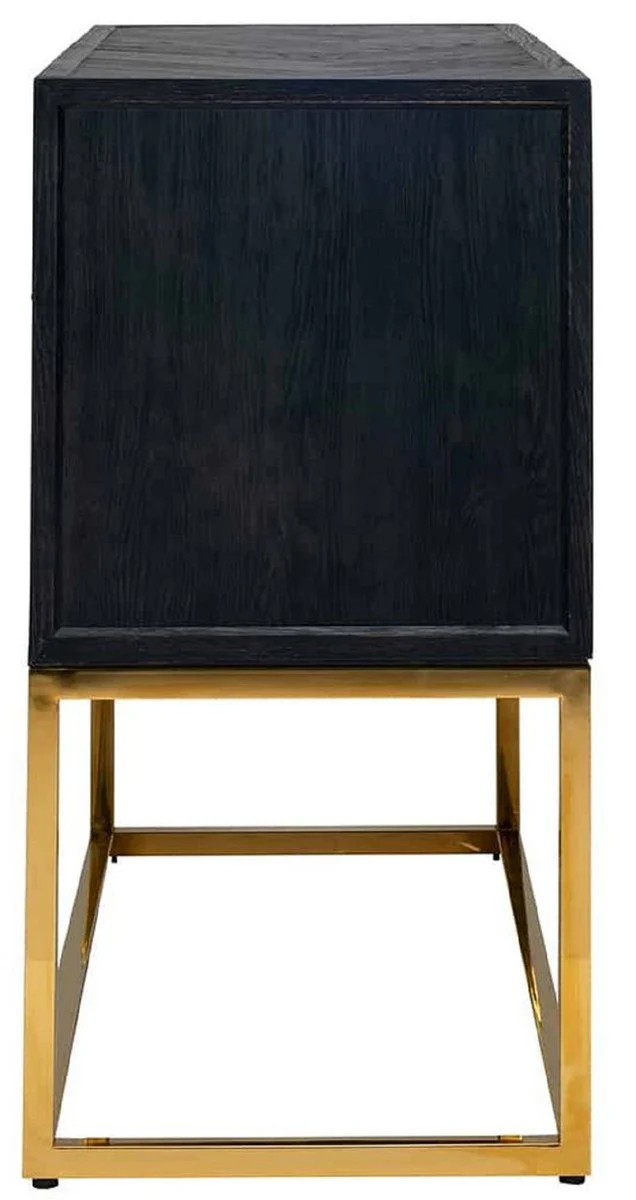 Luxus Massivholz Kommode mit 2 Schubladen Schwarz / Gold 108 x 45 x H. 87 cm - Wohnzimmer Möbel - Hotel Möbel - Luxus Kollektion