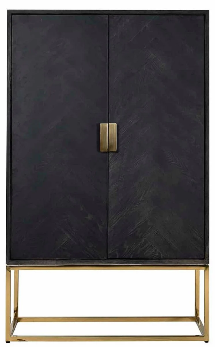 Luxus Barschrank Schwarz / Gold 108 x 45 x H. 175 cm - Massivholz Schrank mit 2 Türen - Wohnzimmer Möbel - Bar Möbel - Hotel Möbel - Luxus Kollektion