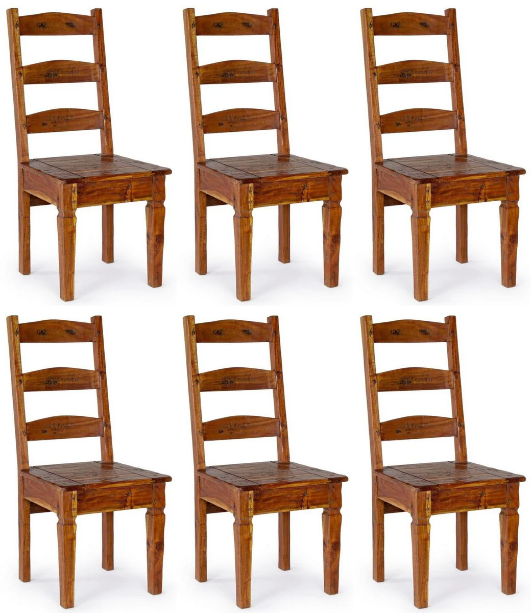 Landhausstil Esszimmerstuhl 6er Set Braun / Naturfarben 45 x 45 x H. 105 cm - Rustikale Esszimmerstühle im Landhausstil - Rustikale Esszimmer Möbel - Landhausstil Esszimmer Möbel