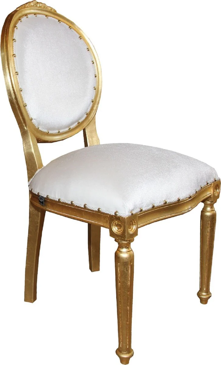 Luxus Barock Esszimmer Set Medaillon Weiß / Gold 50 x 52 x H. 99 cm - 6 handgefertigte Esszimmerstühle - Barock Esszimmermöbel