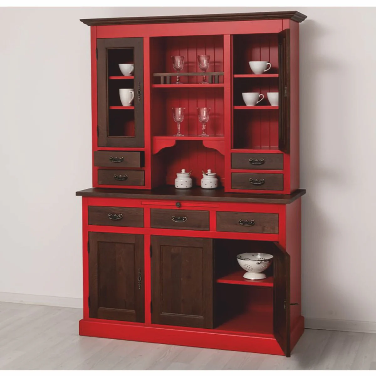 Landhausstil Esszimmer Schrank Rot / Dunkelbraun 138 x 50 x H. 197 cm - Esszimmer Möbel