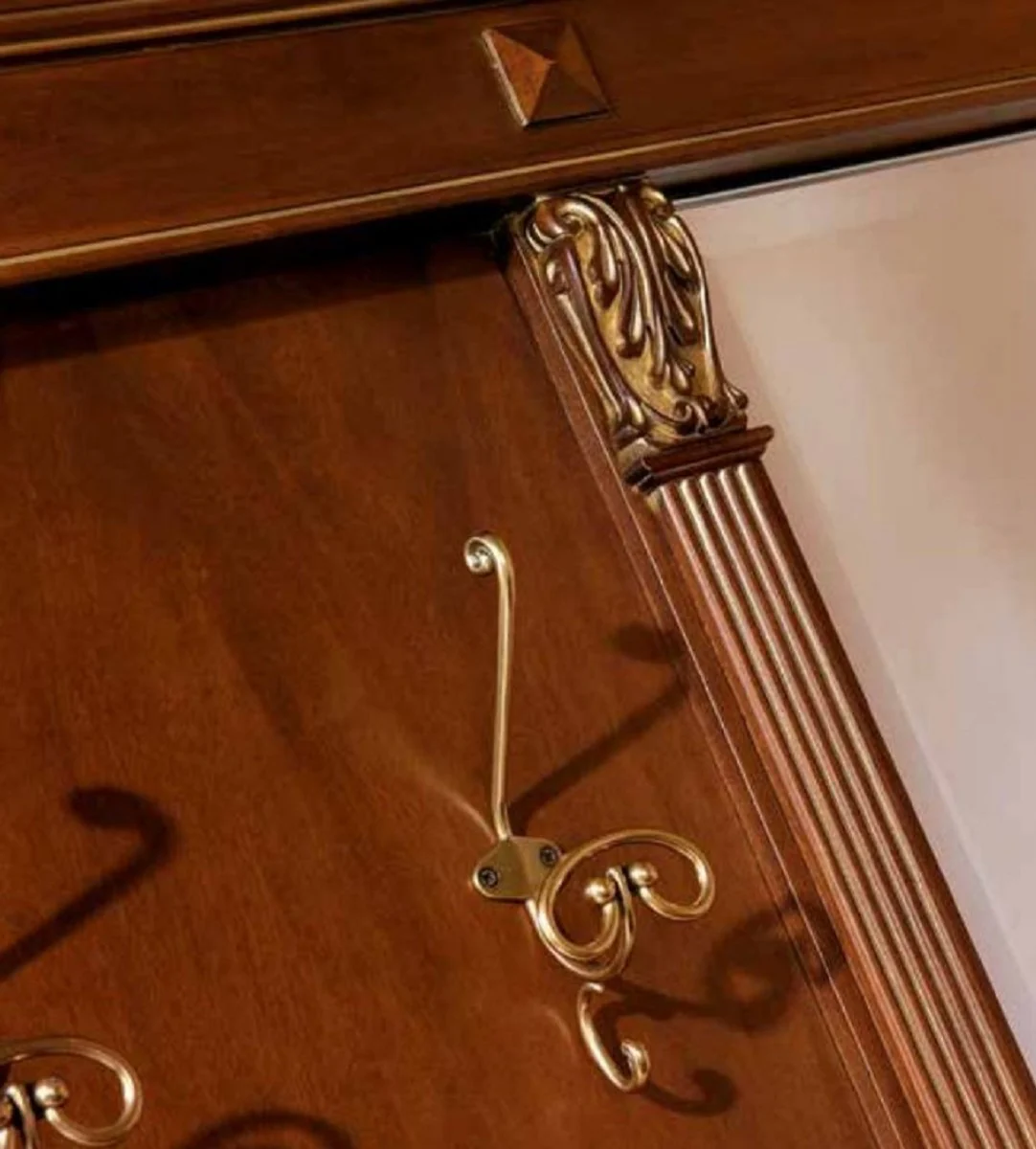 Luxus Barock Garderobe mit Spiegel Braun / Gold - Massivholz Garderobe im Barockstil - Luxus Garderoben Möbel im Barockstil - Barock Möbel - Luxus Qualität - Made in Italy