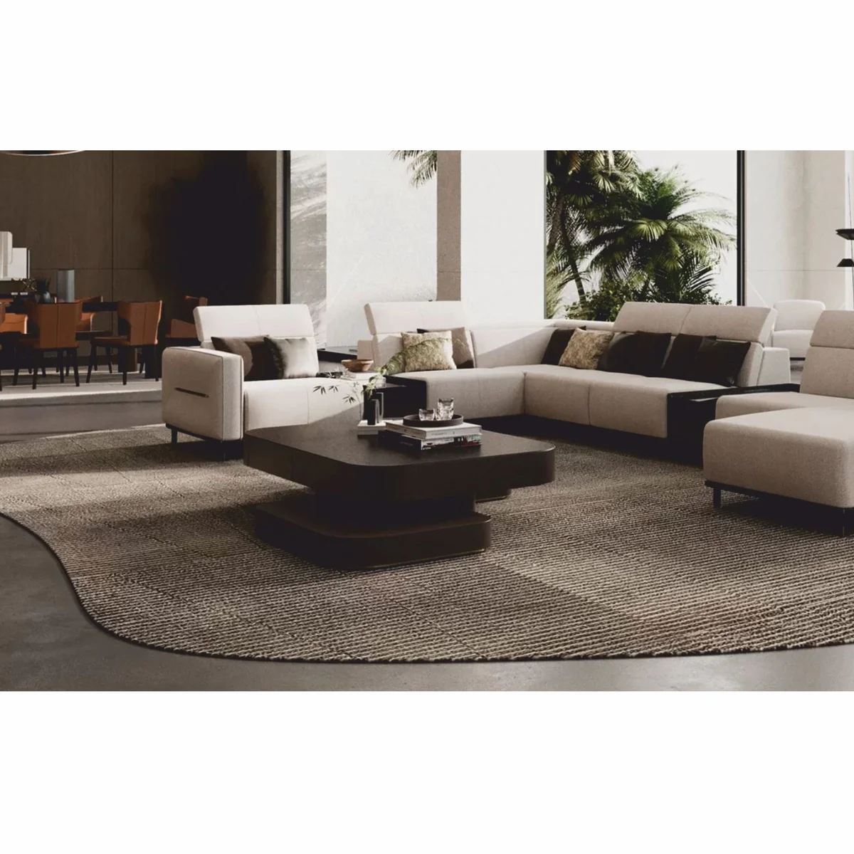 Luxus Couchtisch Dunkelbraun / Messing 190 cm - Wohnzimmer & Hotel Möbel