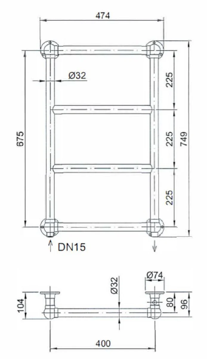 Luxus Badheizung 474 x H. 749 mm - Handtuchheizkörper - Vintage Bad Heizkörper Handtuchhalter Chrom