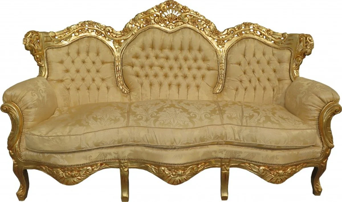 Barock Sofa King Creme Barock Muster / Gold Mod2 - Möbel Lounge Couch