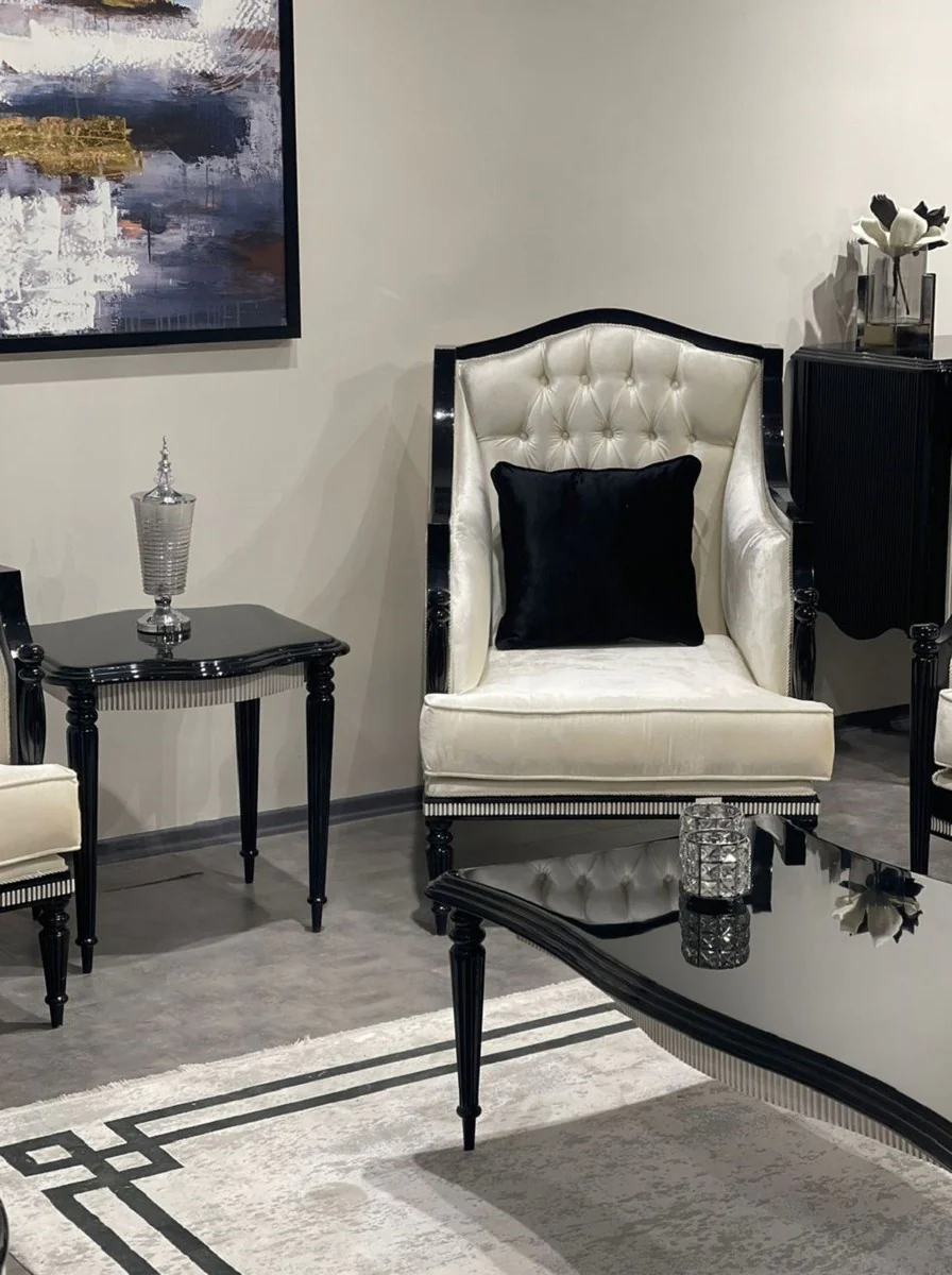 Luxus Barock Beistelltisch Schwarz / Grau - Handgefertigter Massivholz Tisch im Barockstil - Luxus Wohnzimmer Möbel im Barockstil - Barock Möbel - Edel & Prunkvoll