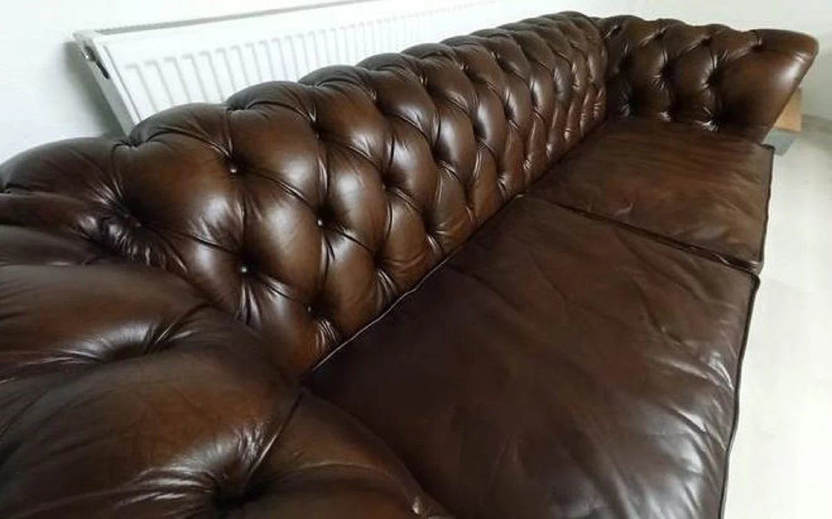 Luxus Chesterfield Leder Sofa Vintage Dunkelbraun 240 x 100 x H. 80 cm - Echtleder Wohnzimmer Sofa - Wohnzimmer Möbel - Chesterfield Möbel - Luxus Möbel - Luxus Wohnzimmer Einrichtung