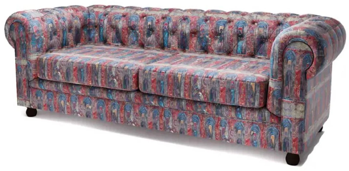 Luxus Chesterfield Samt Sofa Mehrfarbig / Schwarz 220 x 96 x H. 78 cm - Wohnzimmer Sofa - Hotel Sofa - Wohnzimmer Möbel - Chesterfield Möbel - Luxus Möbel - Luxus Einrichtung