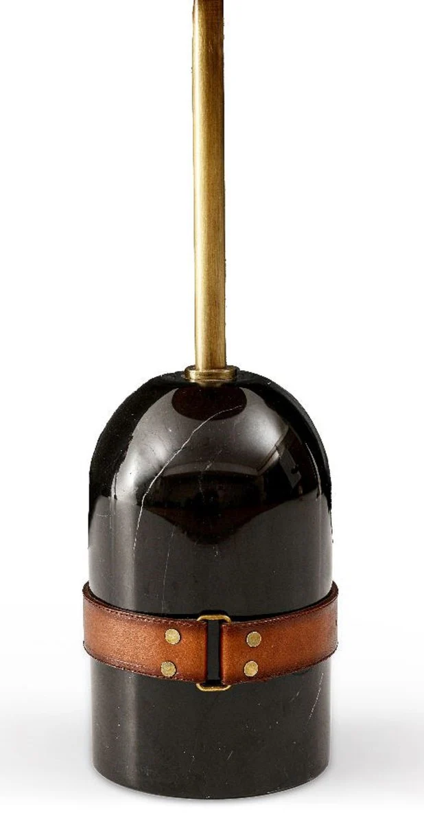 Luxus Beistelltisch Braun / Messing / Schwarz Ø 29,5 x H. 51,5 cm - Runder Tisch mit Marmorfuß - Wohnzimmer Möbel - Luxus Möbel