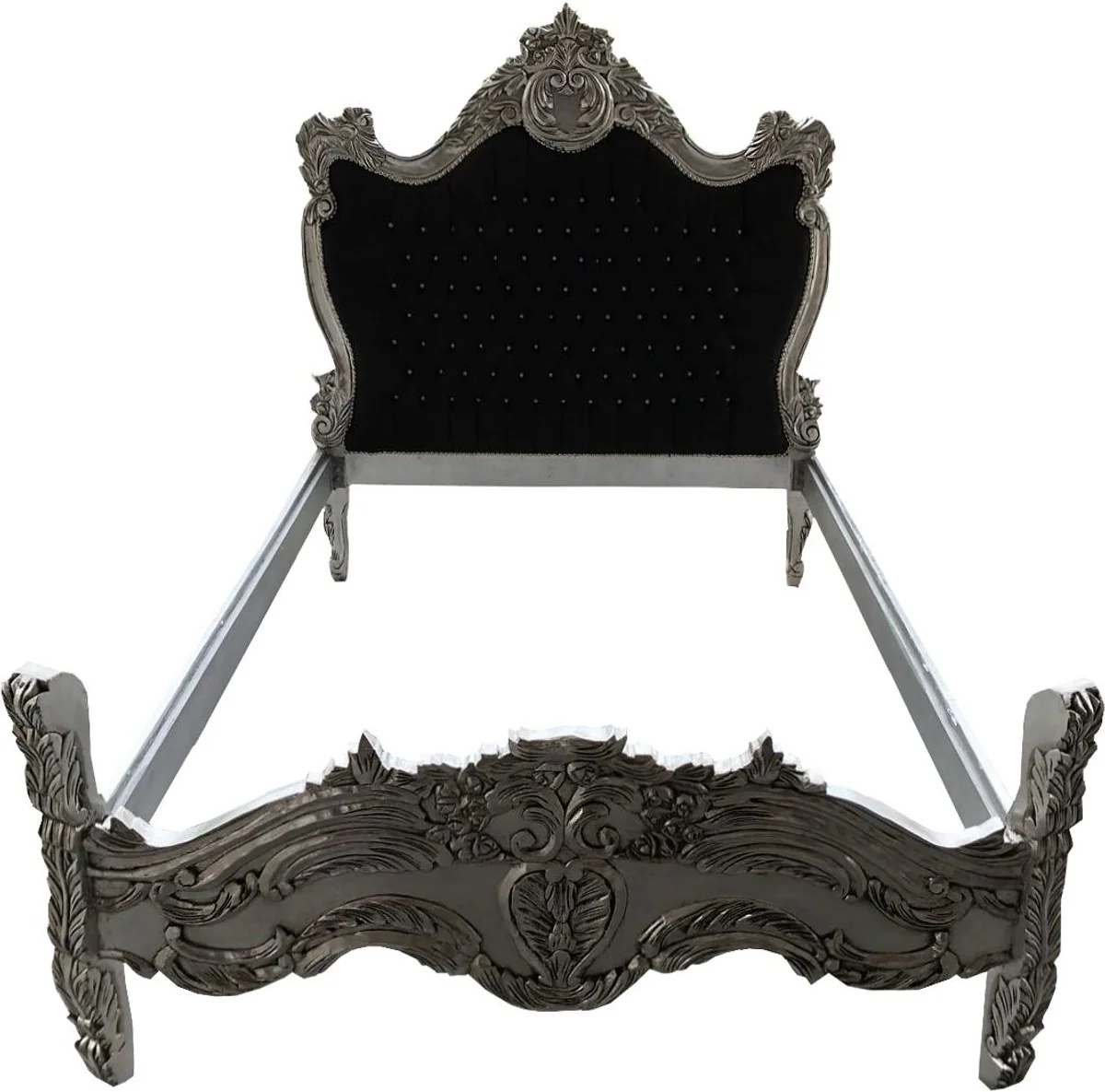 Barock Bett Schwarz / Silber Bling Bling Glitzersteine 140 x 200 cm aus der Luxus Kollektion von Casa Padrino