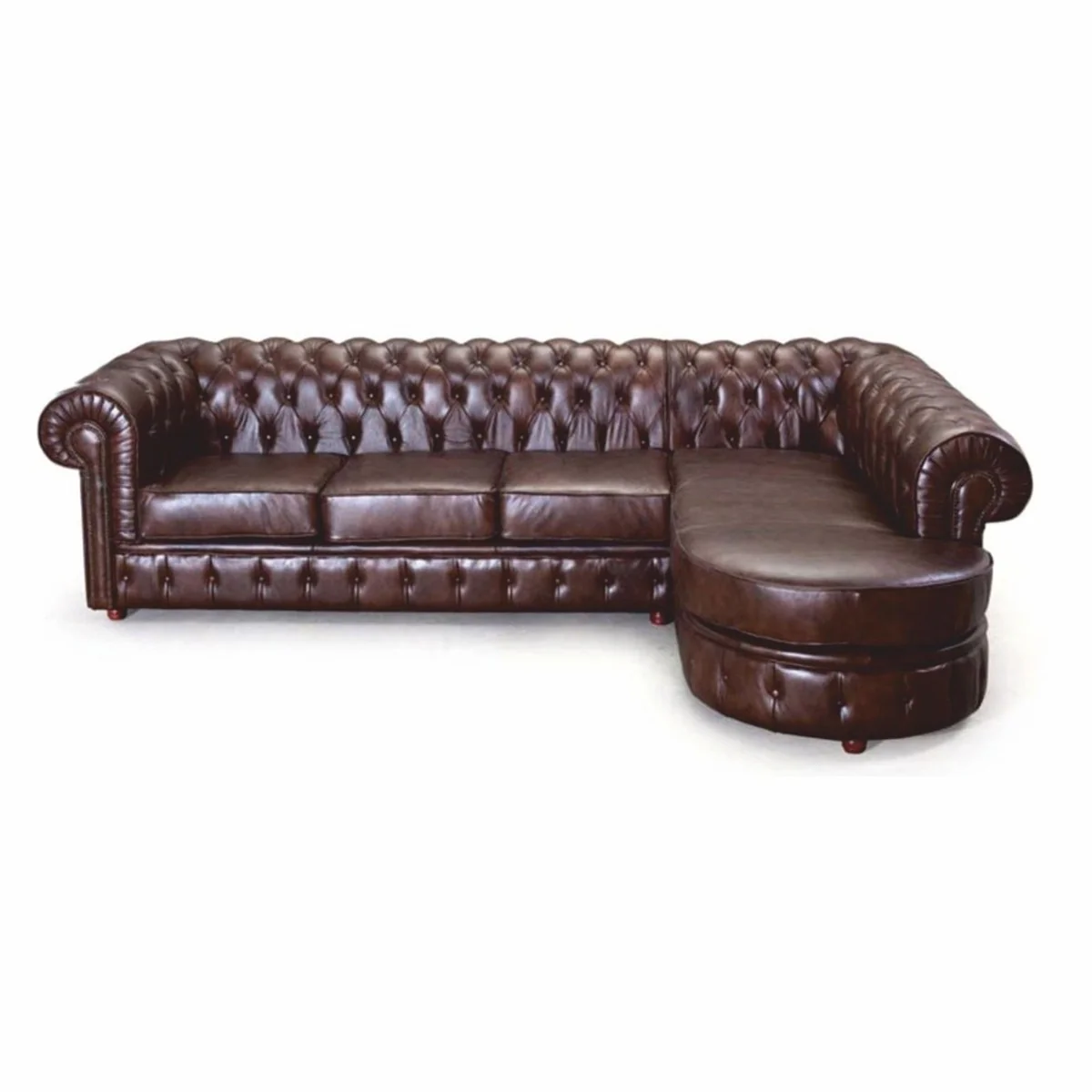 Luxus Chesterfield Leder Ecksofa Dunkelbraun 293 cm - Chesterfield Möbel