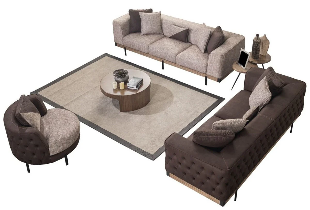 Luxus 4er Sofa Grau / Braun / Schwarz 270 x 96 x H. 75 cm - Wohnzimmer Sofa - Hotel Sofa - Wohnzimmer Möbel - Hotel Möbel - Luxus Möbel - Luxus Einrichtung - Wohnzimmer Einrichtung