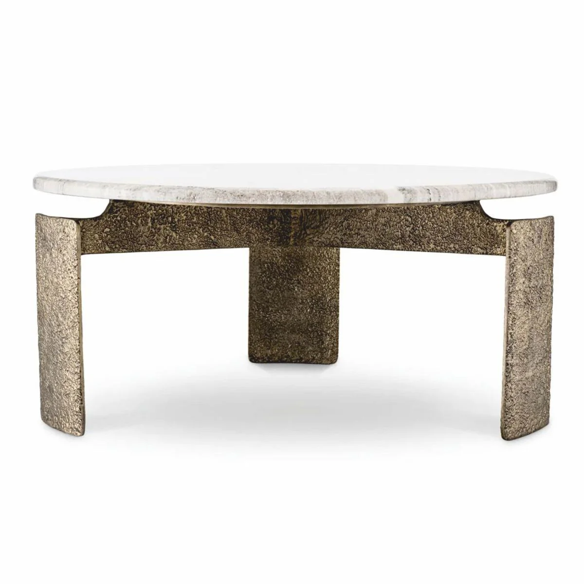 Luxus Couchtisch mit Marmorplatte Antik Messing / Beige Ø 100 cm