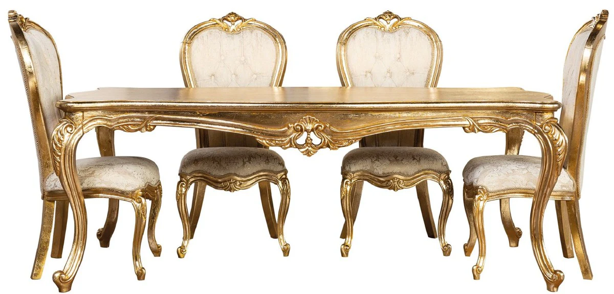 Luxus Barock Esszimmer Set Gold / Weiß - Barock Esszimmer Möbel