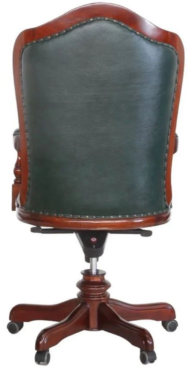 Luxus Barock Chesterfield Echtleder Schreibtischstuhl Dunkelgrün / Braun H. 123 cm - Barock Büro Möbel