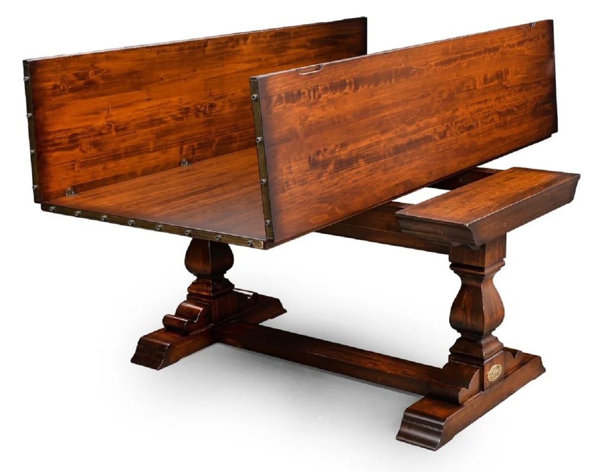 Luxus Vintage Stil Esstisch Braun / Messing 180 x 85 x H. 78 cm - Rechteckiger Massivholz Esszimmertisch mit ausklappbarer Tischplatte - Esszimmer Möbel - Luxus Vintage Stil Möbel