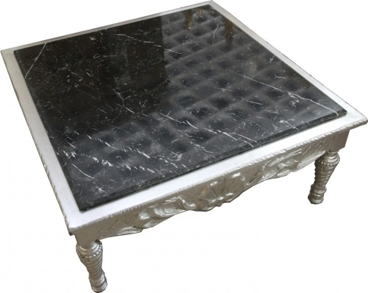 Barock Couchtisch Silber mit schwarzer Marmorplatte 95 x 95 x 43.5 cm - Barock Möbel