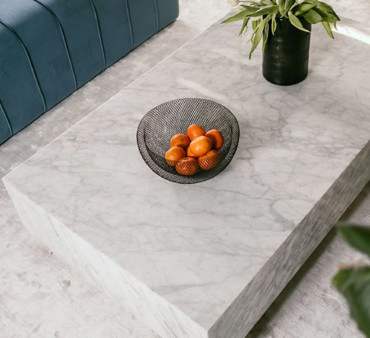 Luxus Couchtisch Weiß 135 x 80 x H. 35 cm - Rechteckiger Wohnzimmertisch aus Carrara Marmor - Marmortisch - Luxus Qualität