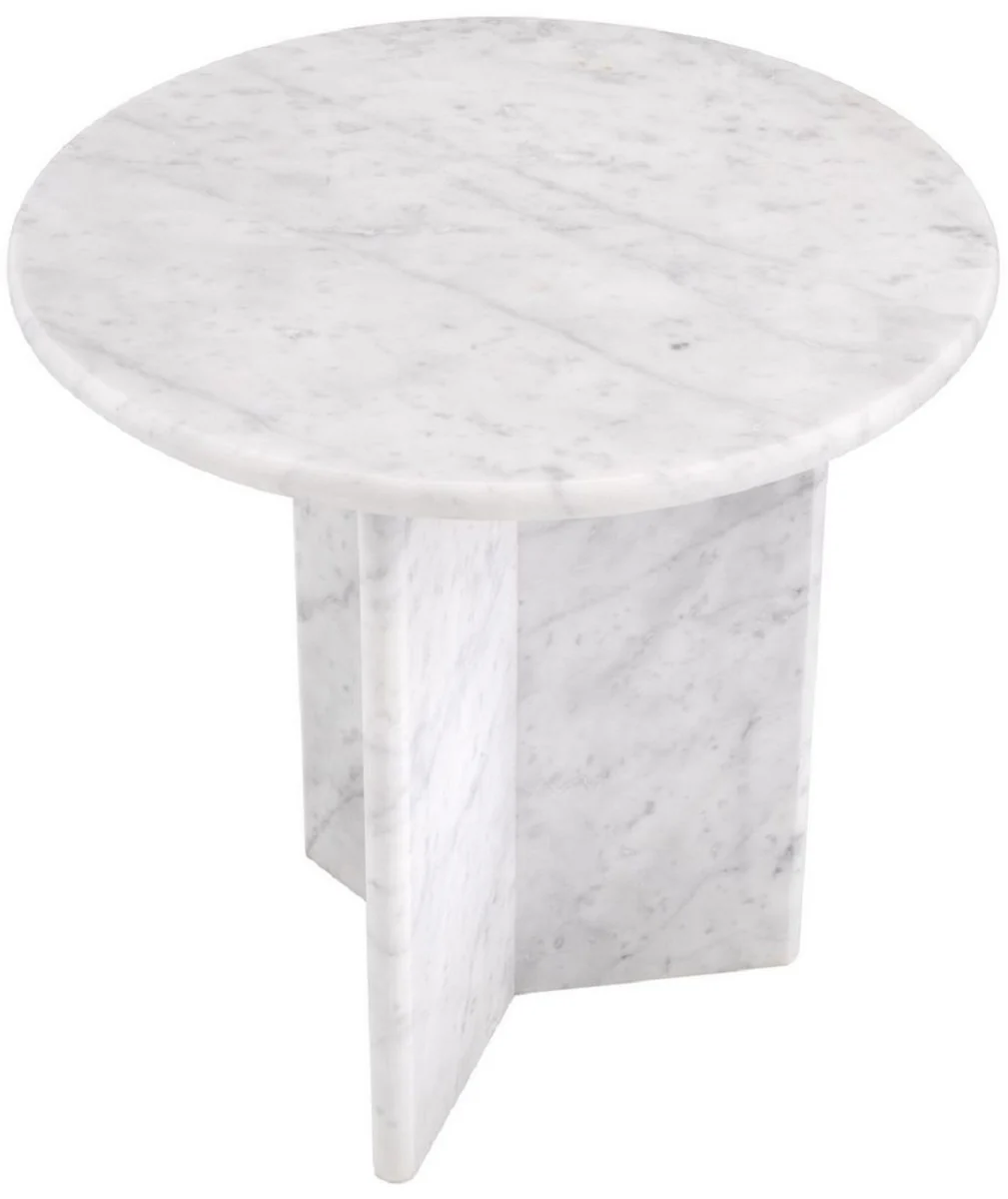 Luxus Beistelltisch Weiß Ø 45 x H. 45 cm - Runder Beistelltisch aus hochwertigem Carrara Marmor - Luxus Marmor Möbel