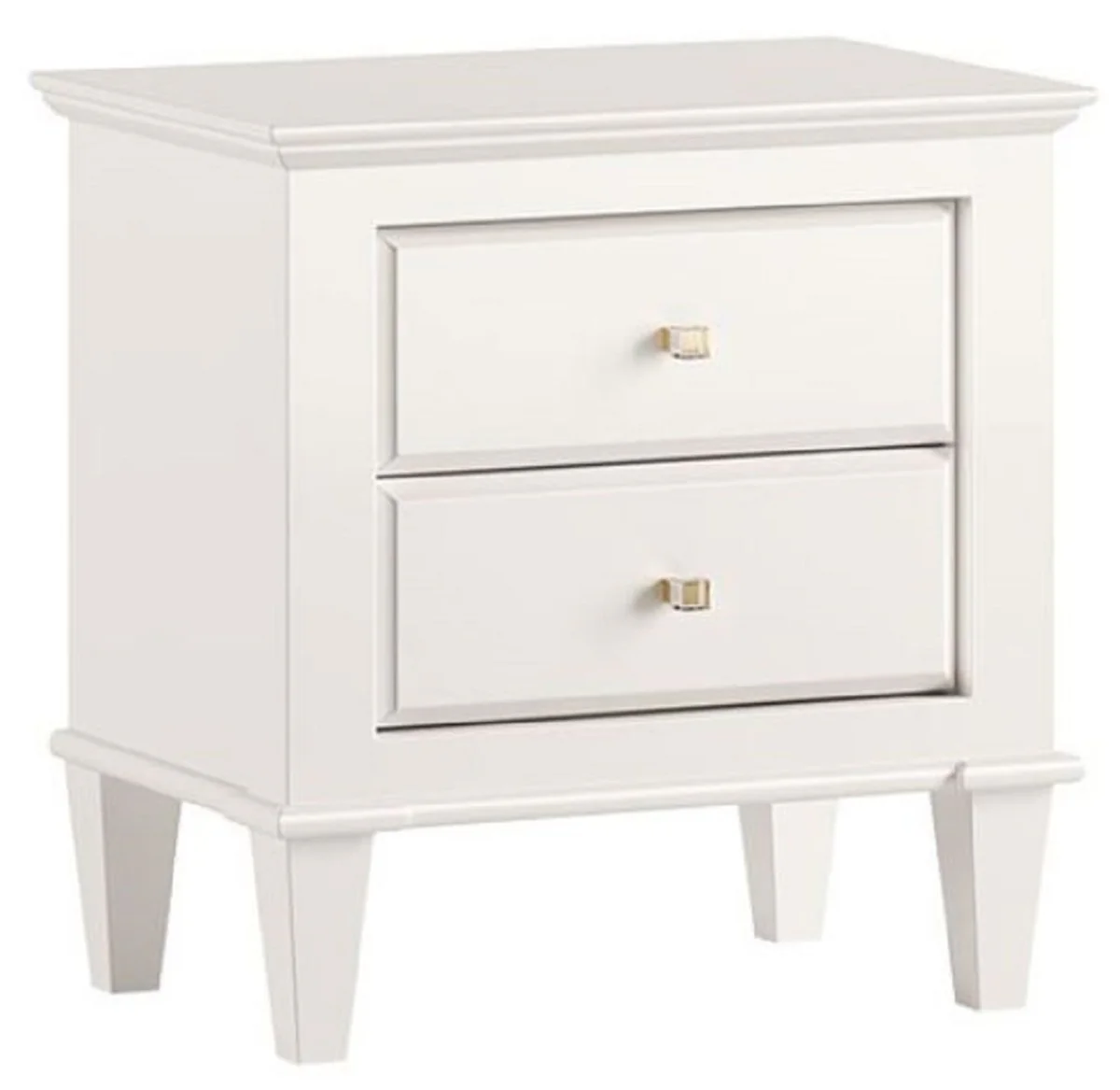 Luxus Art Deco Nachttisch Weiß 60 x 40 x H. 61 cm - Massivholz Beistelltisch mit 2 Schubladen - Schlafzimmer Möbel - Art Deco Möbel - Luxus Möbel