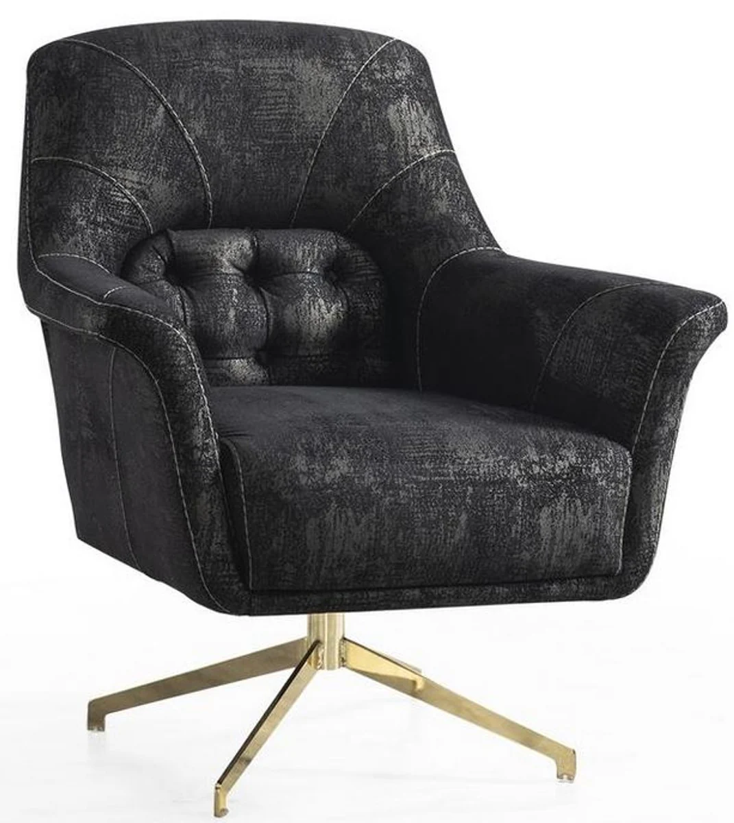 Luxus Art Deco Chesterfield Wohnzimmer Set Schwarz / Blau / Weiß - 2 Sofas & 2 Drehsessel & 1 Couchtisch - Edle Wohnzimmer Möbel