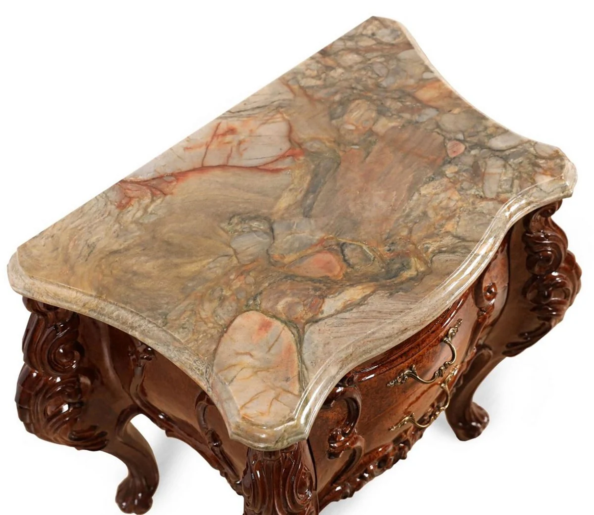 Luxus Barock Nachtkommode Braun / Beige 74 cm - Barockstil Schlafzimmer Möbel