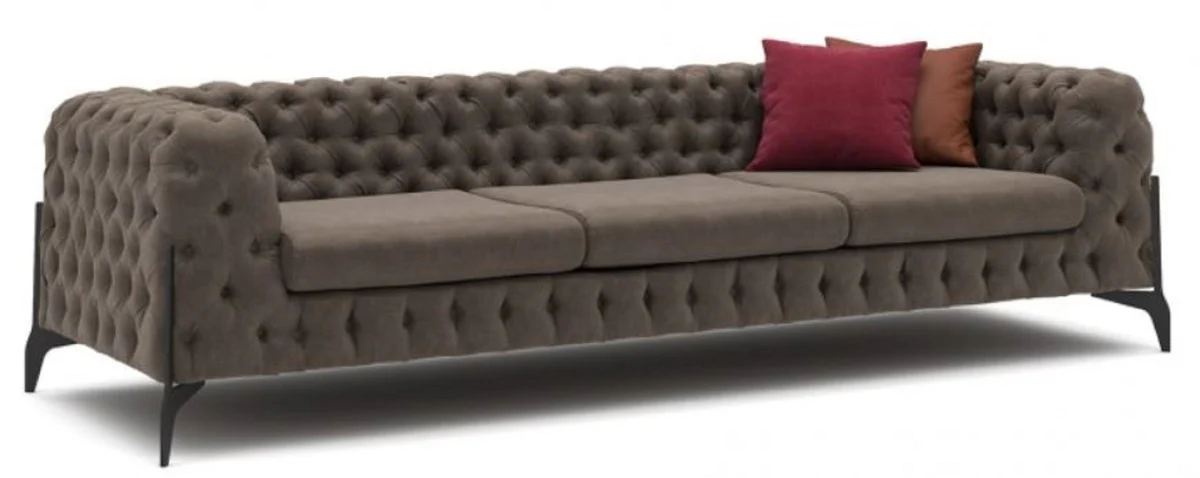 Luxus Chesterfield Sofa Grau / Schwarz 269 x 91 x H. 62 cm - Wohnzimmer Sofa - Chesterfield Wohnzimmer Möbel