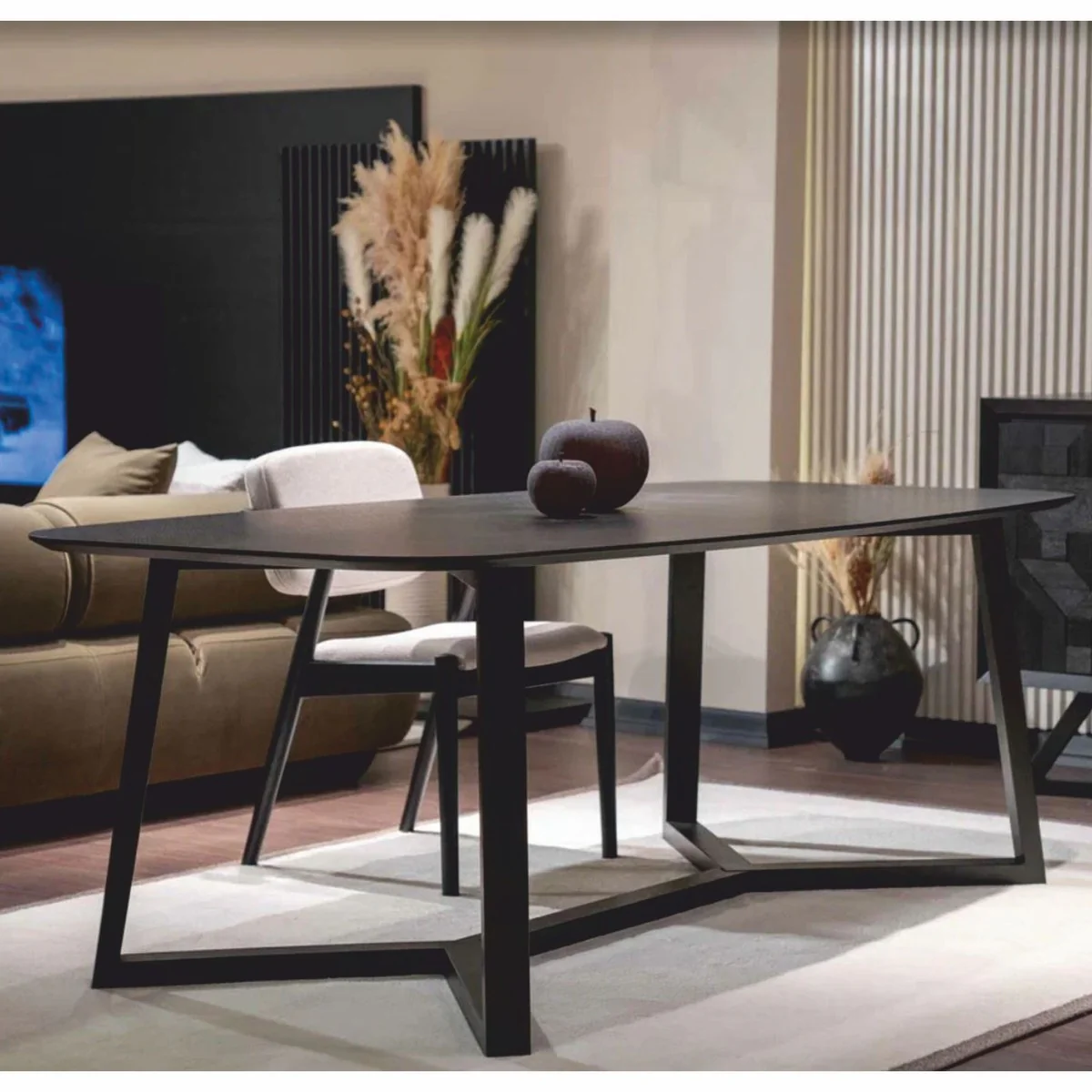 Luxus Massivholz Esstisch Schwarz 220 cm - Esszimmer Möbel