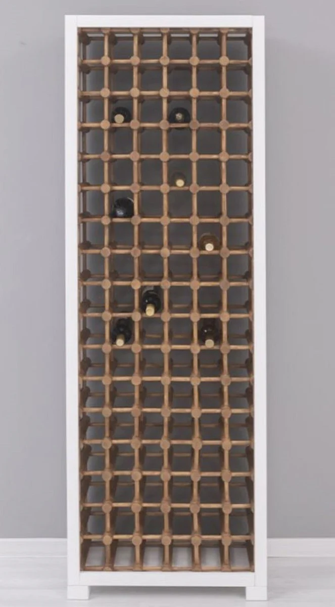 Landhausstil Massivholz Weinschrank Weiß / Naturfarben 68 x 35 x H. 200 cm - Massivholz Weinregal im Landhausstil - Massivholz Bar Möbel - Landhausstil Bar Möbel