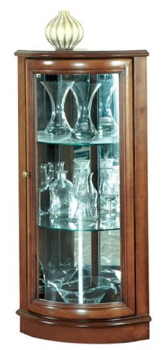 Luxus Eckvitrine Braun 40 x 45 x H. 108 cm - Massivholz Eckschrank - Wohnzimmerschrank - Luxus Massivholz Wohnzimmer Möbel