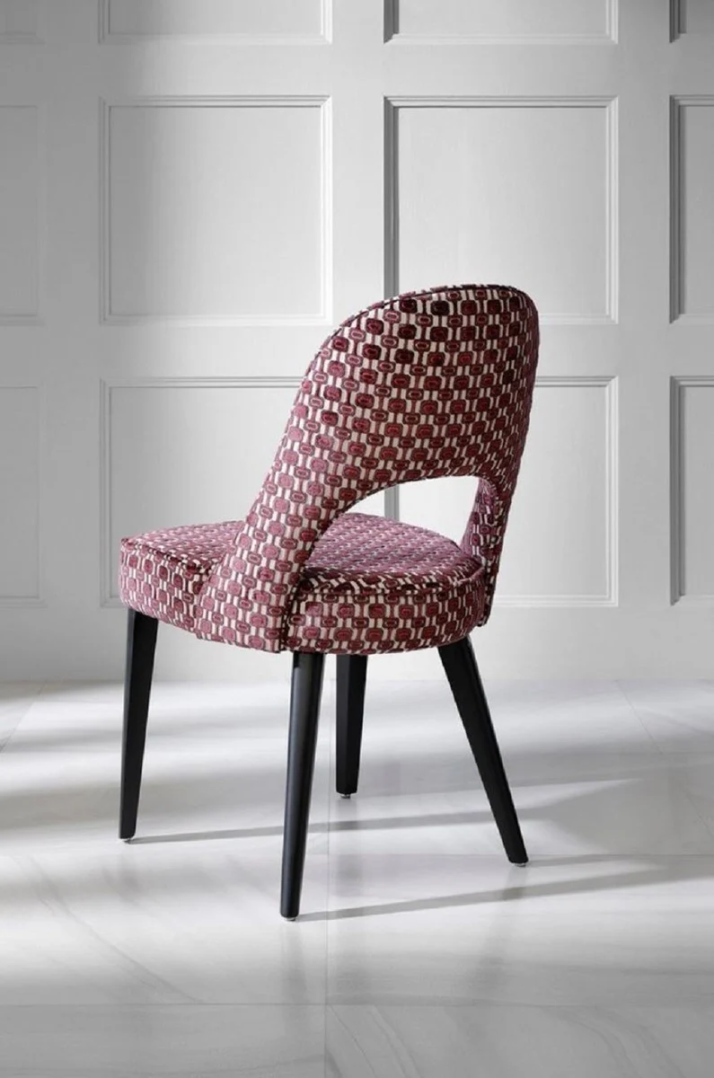 Luxus Art Deco Esszimmerstuhl 4er Set Rot / Weiß / Schwarz 49 x 61 x H. 89 cm - Elegante Küchenstühle mit Muster - Esszimmer Möbel - Luxus Möbel - Art Deco Möbel - Luxus Einrichtung