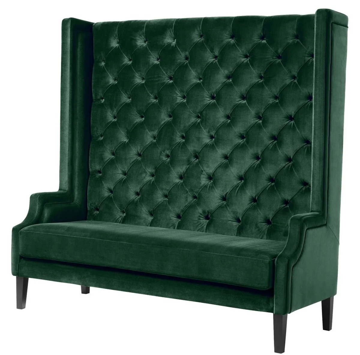 Luxus Hochlehnsofa Dunkelgrün / Schwarz 160 x 68 x H. 160 cm - Chesterfield Samtsofa - Chesterfield Möbel