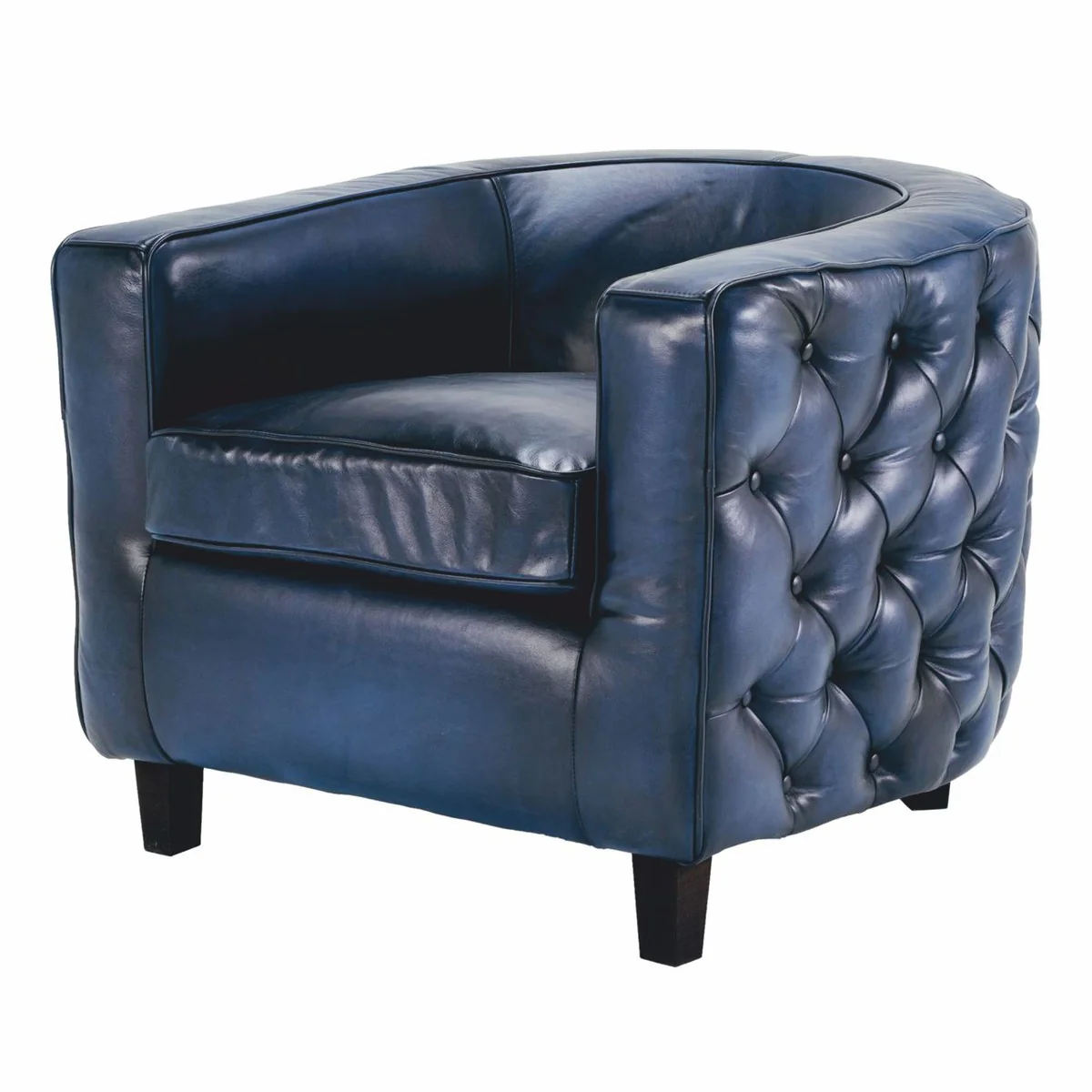 Luxus Chesterfield Echtleder Sessel Blau / Schwarz - Leder Möbel