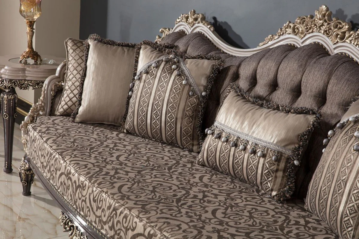 Luxus Barock Beistelltisch Grau / Braun / Gold H. 60 cm - Barock Möbel