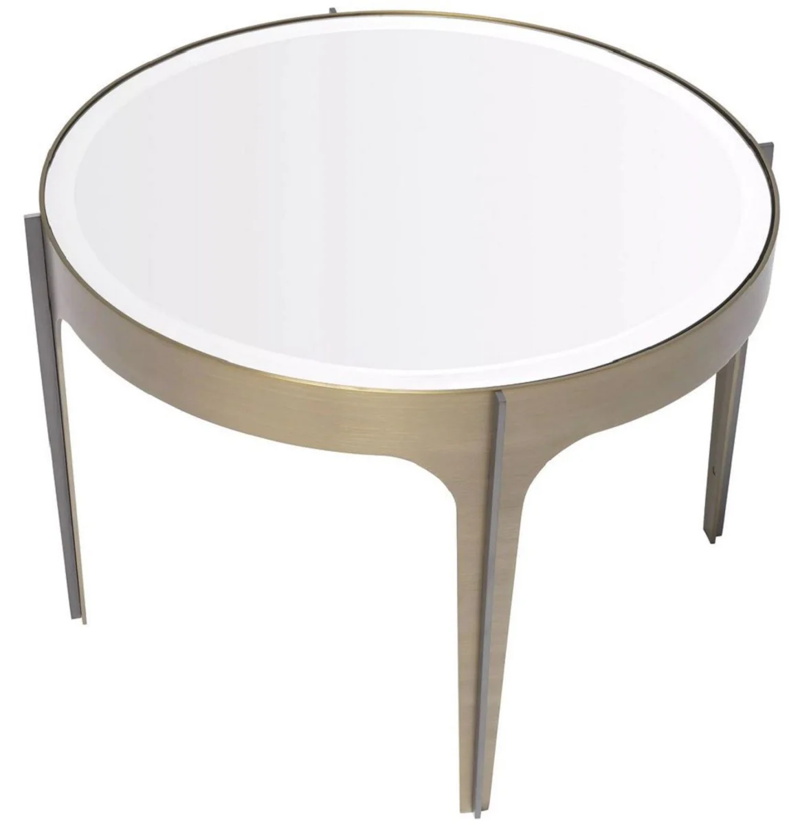 Luxus Beistelltisch Messing / Bronze Ø 64 x H. 43,5 cm - Runder Edelstahl Tisch mit Spiegelglas Tischplatte - Luxus Wohnzimmer Möbel