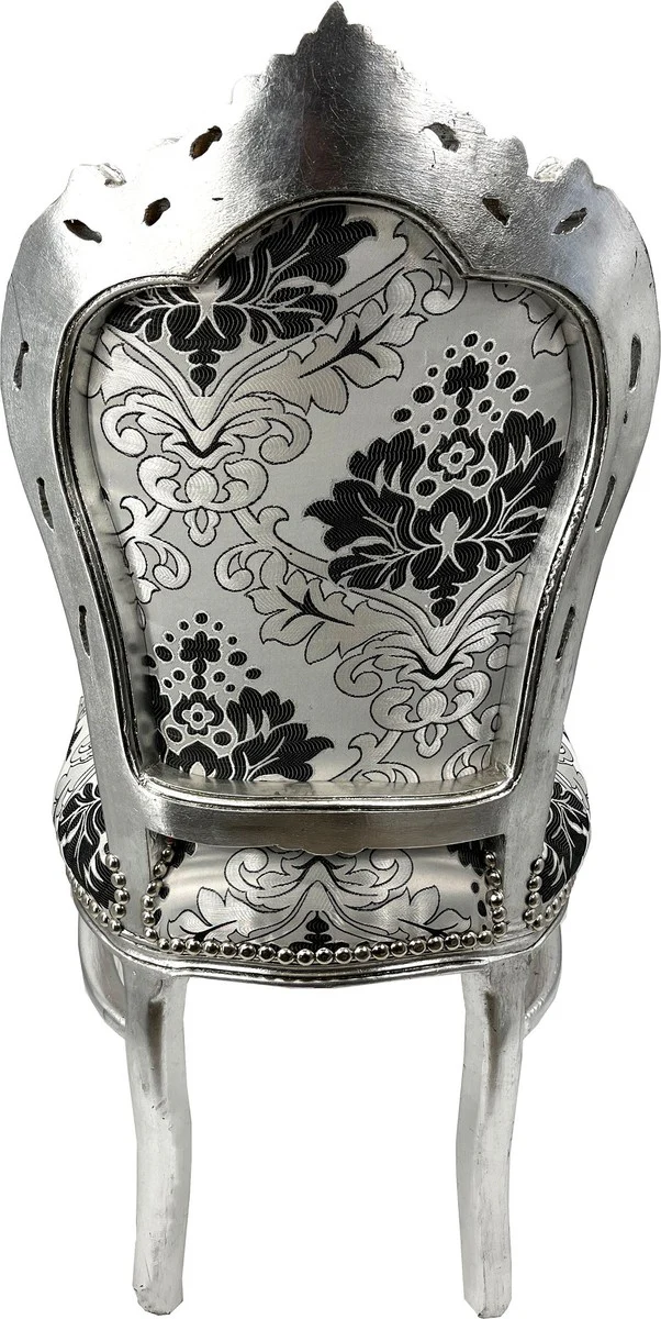 Barock Esszimmer Stuhl Silber Muster / Silber - Handgefertigter Antik Stil Stuhl mit elegantem Muster - Esszimmer Möbel im Barockstil - Barock Möbel