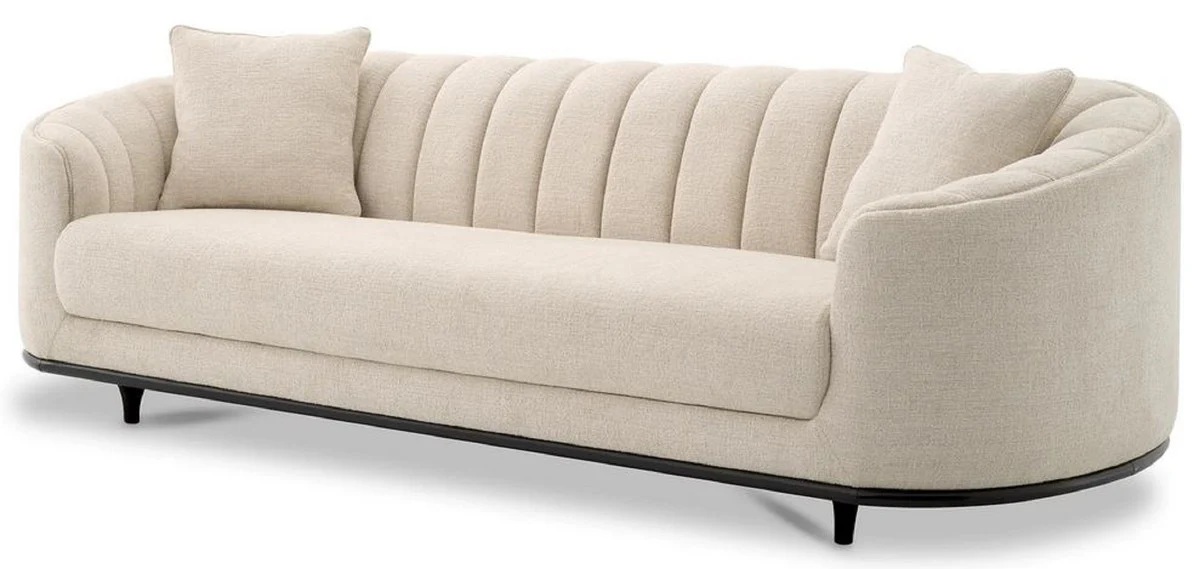 Luxus Sofa Beige / Schwarz 240 x 96 x H. 74,5 cm - Wohnzimmer Sofa mit 2 Kissen - Wohnzimmer Möbel - Luxus Möbel - Wohnzimmer Einrichtung - Luxus Einrichtung - Luxus Qualität