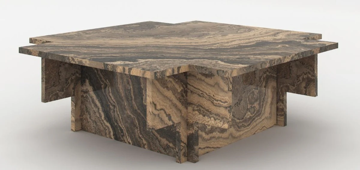 Luxus Marmor Couchtisch Beige / Grau / Schwarz 95 x 95 x H. 35 cm - Edler Wohnzimmertisch aus hochwertigem Eramosa Marmor - Luxus Wohnzimmer Möbel