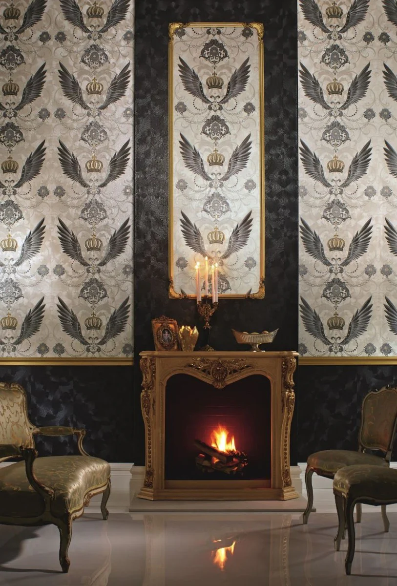 Harald Glööckler Designer Barock Vliestapete 54456 - Adlerschwingen - Weiß / Grau / Silber