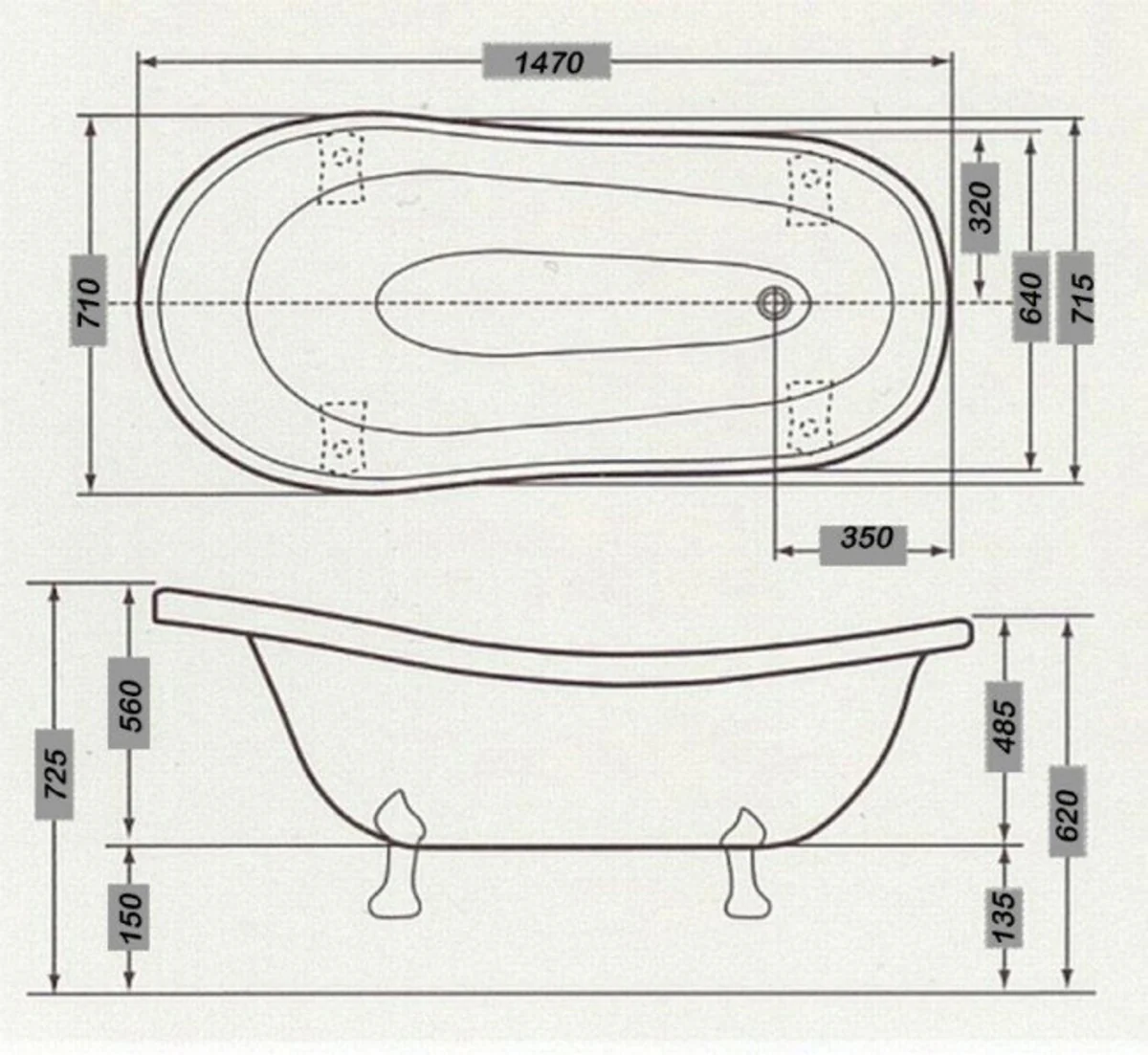 Freistehende Luxus Badewanne Jugendstil Roma Hellblau/Weiß/Altgold 1470mm - Barock Badezimmer - Mod1