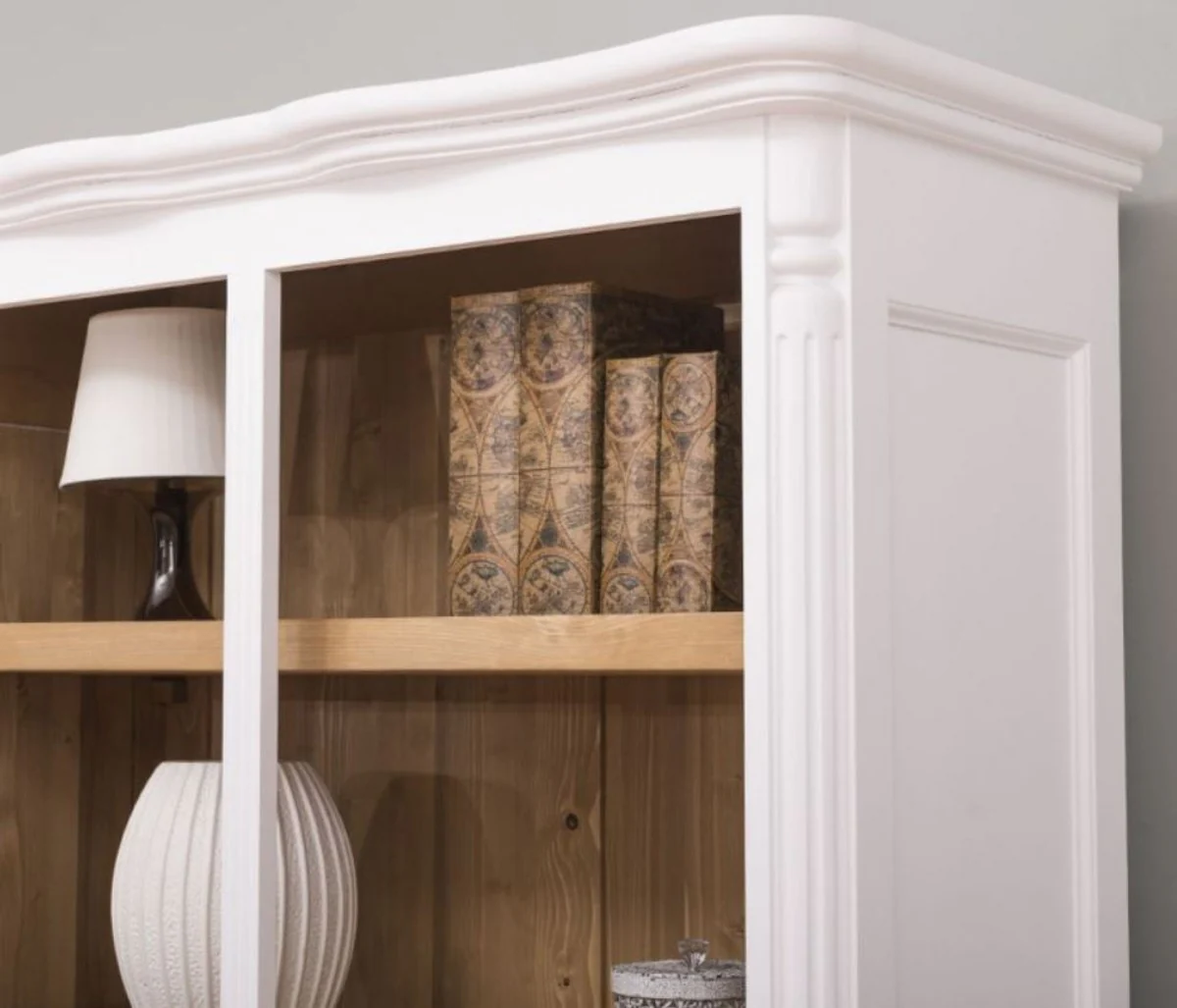 Landhausstil Regalschrank Weiß / Naturfarben 112 x 49 x H. 190 cm - Massivholz Bücherschrank - Wohnzimmerschrank - Büroschrank - Möbel im Landhausstil