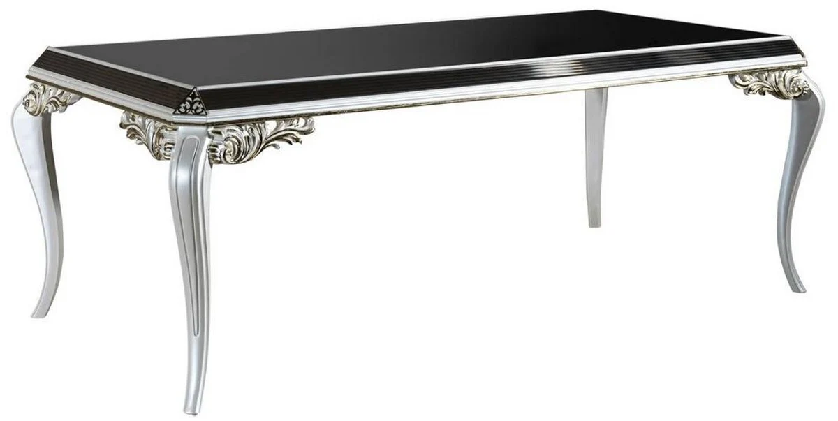 Luxus Barock Esszimmer Set Grün / Gold / Weiß - 1 Esstisch mit Glasplatte & 6 Esszimmerstühle - Edle Esszimmer Möbel im Barockstil