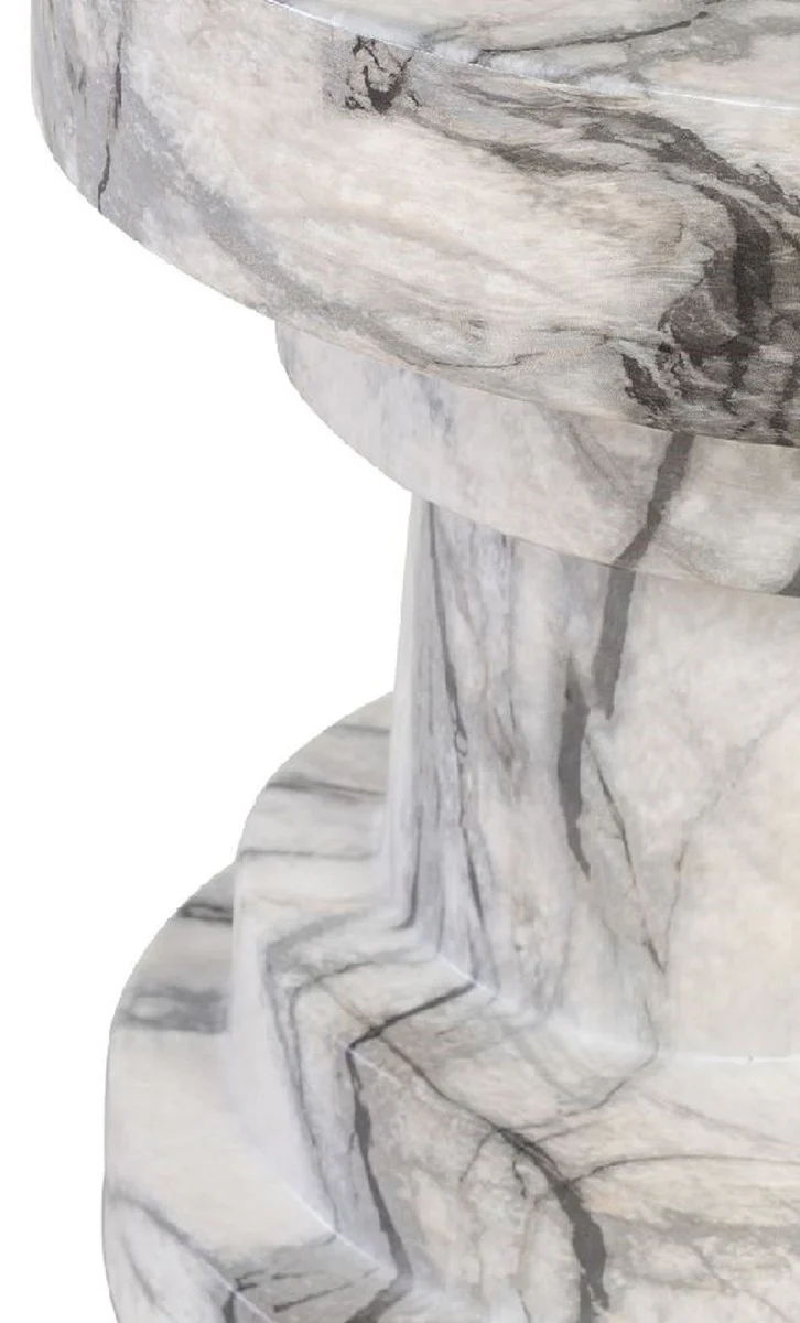 Luxus Beistelltisch / Hocker in Marmoroptik Weiß Ø 38 x H. 45 cm - Wohnzimmer Möbel in Marmoroptik - Luxus Möbel - Luxus Kollektion
