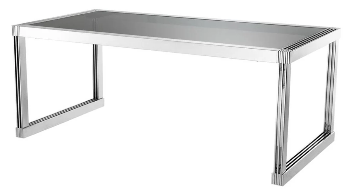 Luxus Esstisch in silber mit Rauchglas 195 x 100 x H. 78 cm - Luxus Qualität