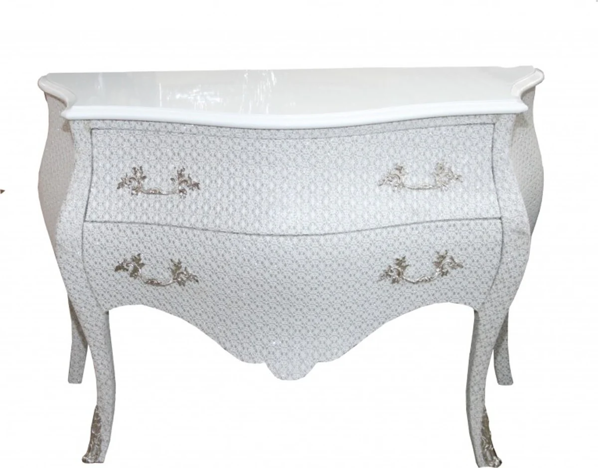 Barock Kommode Weiß / Glitzerlook 120cm Mod2 - Möbel Schrank Sideboard