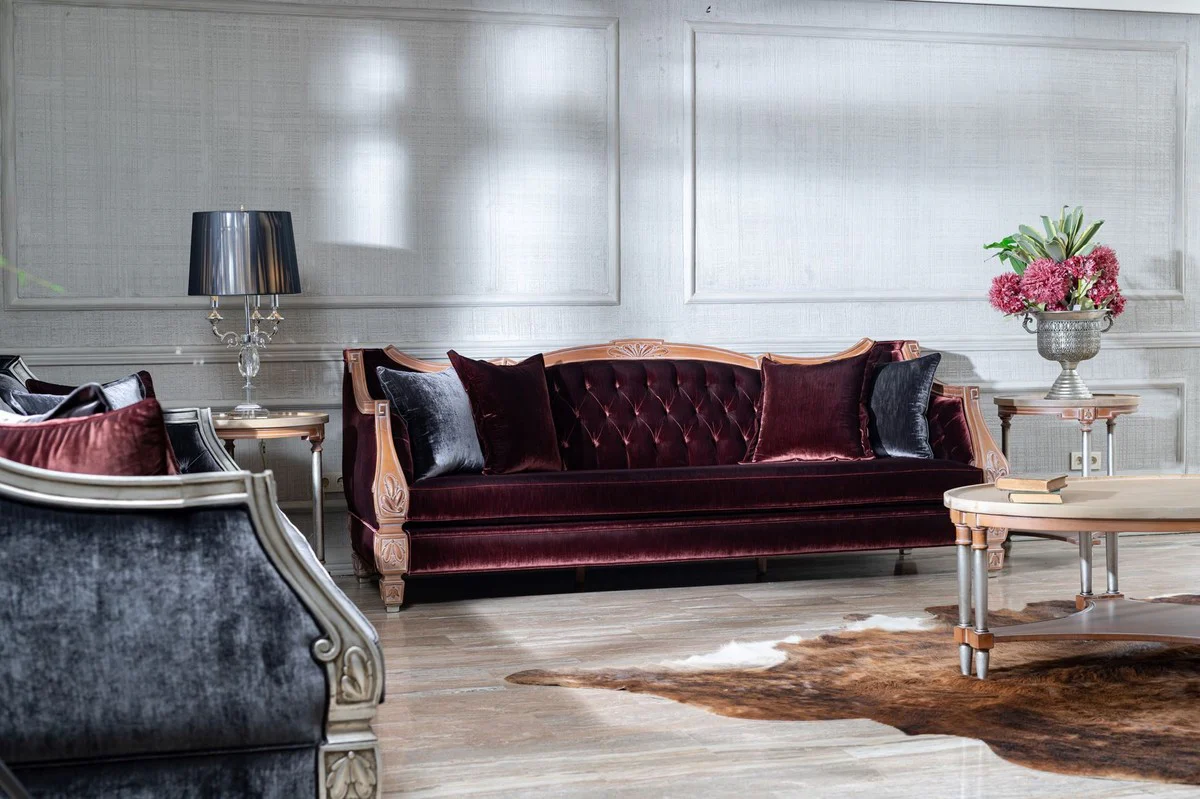 Luxus Barock Wohnzimmer Sofa Bordeauxrot / Beige - Prunkvolle Barock Wohnzimmer & Hotel Möbel