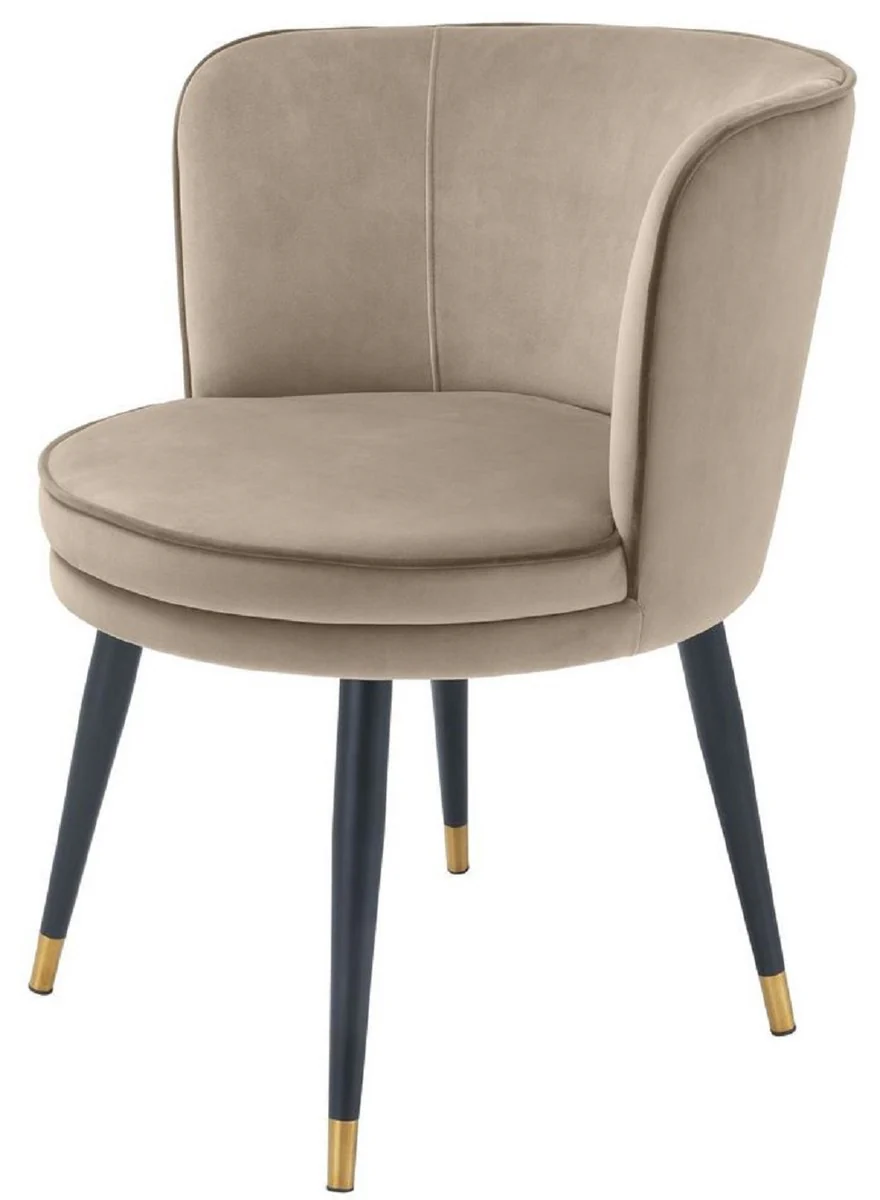 Luxus Samt Esszimmerstuhl mit Armlehnen Greige / Schwarz / Messingfarben 62 x 62 x H. 76 cm - Drehbarer Küchenstuhl - Drehstuhl - Vintage Retro Stuhl - Esszimmermöbel