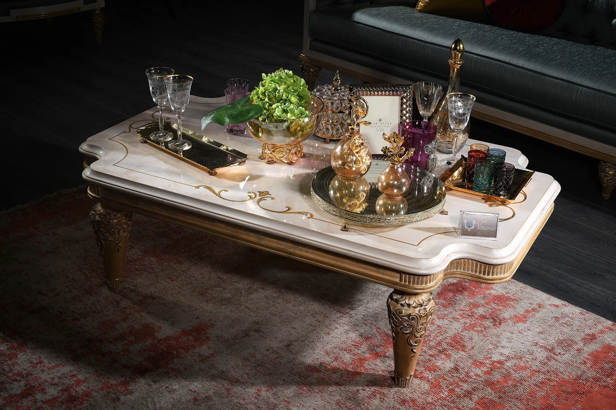 Luxus Barock Wohnzimmer & Esszimmer Set Türkis / Weiß / Gold - Barockmöbel