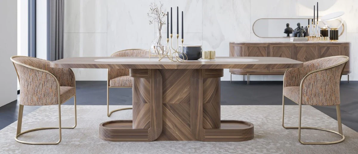 Luxus Esszimmer Möbel Set Braun / Beige / Grau / Orange / Messing - 1 Luxus Esstisch & 8 Luxus Esszimmerstühle - Esszimmer Möbel - Restaurant Möbel - Luxus Möbel